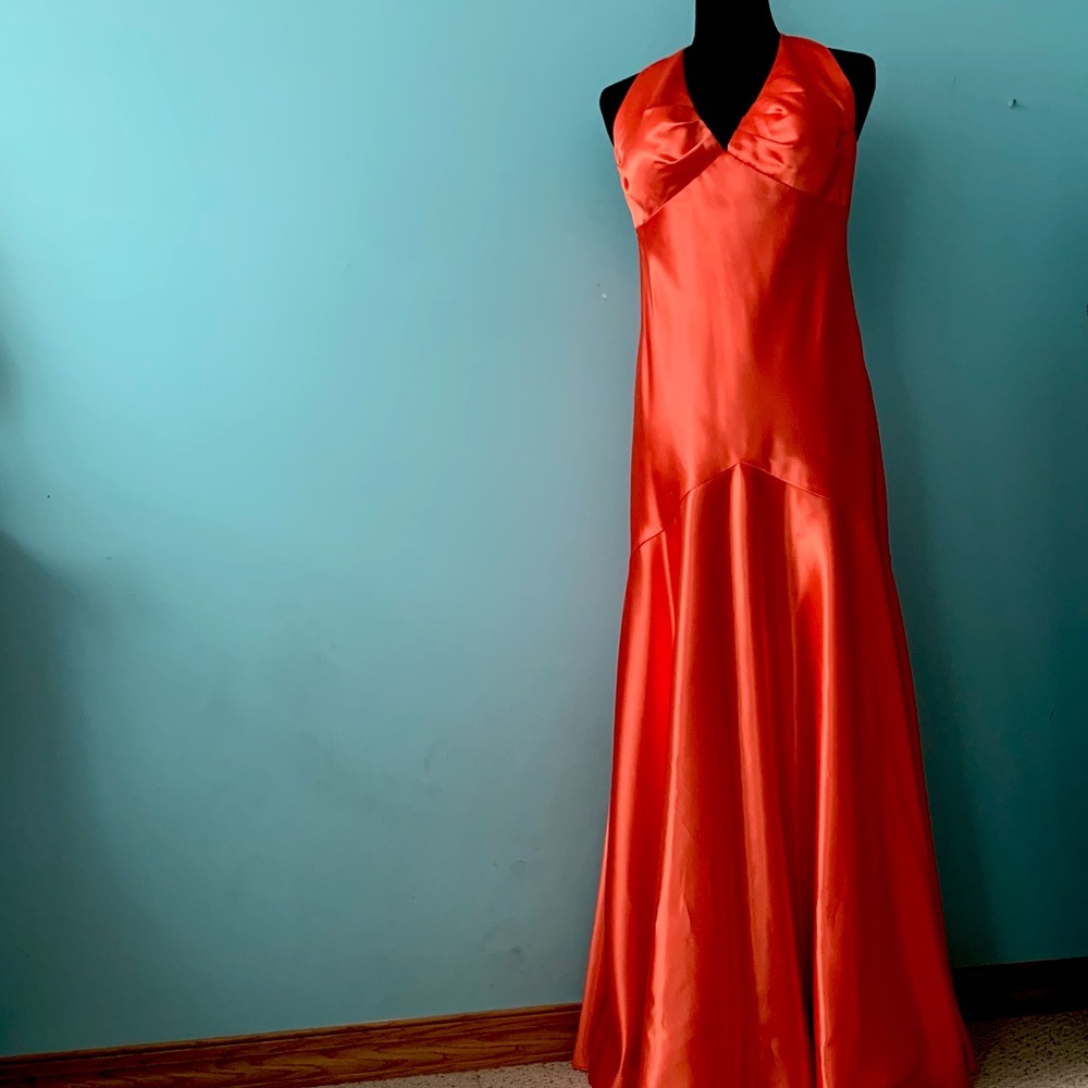 Vintage Orange Satin Evening / Prom Gown